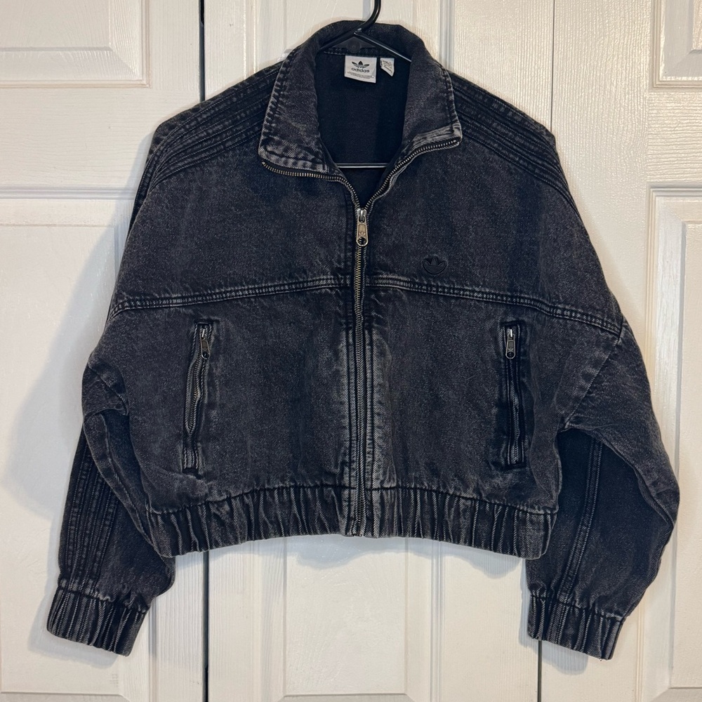 Adidas Origionals semi-Croped Baggy Black Denim Zipup Jacket